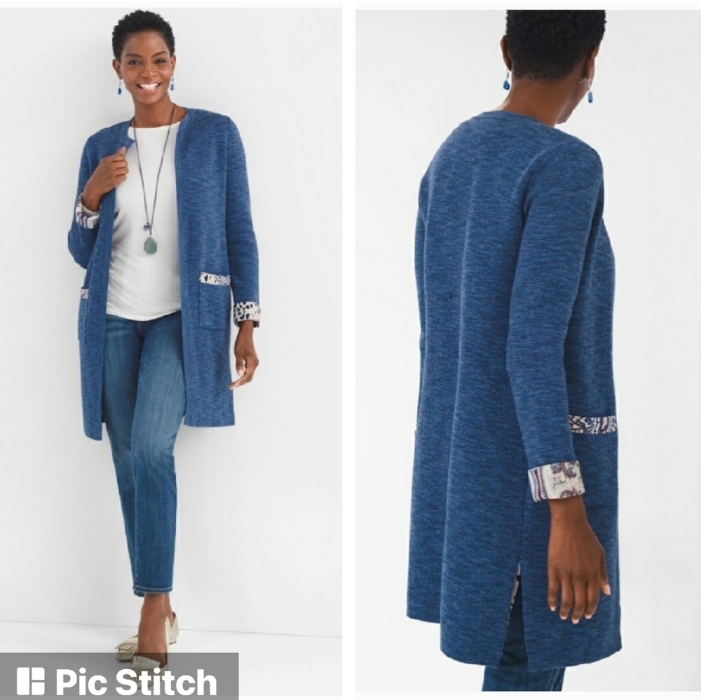 COPY - Chico's Paisley Leopard-Print Detail Long Line Cardigan
